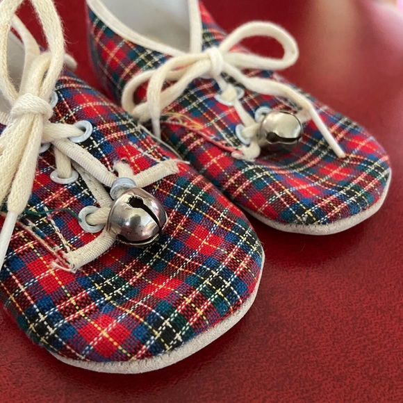 Vintage Canvas Baby Toddler Shoes blue red plaid & Laces Barefoot minimalist - Picture 5 of 5